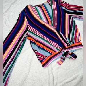 Express Multicolored bell sleeve top, V neck S